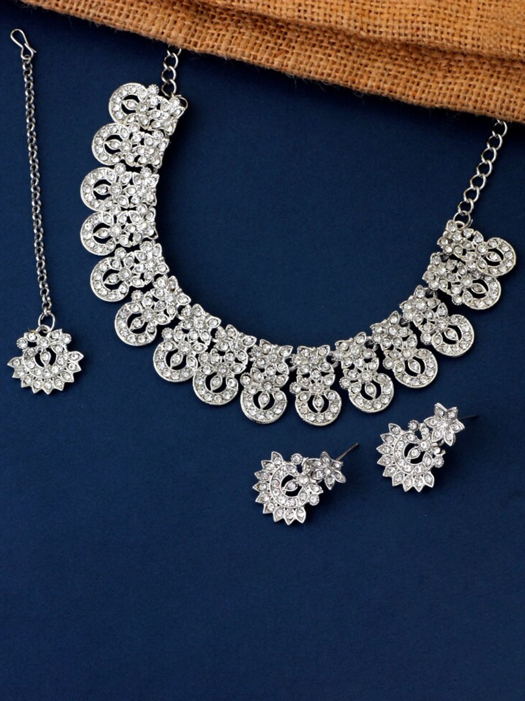 

Atasi International Silver-Plated Stone Studded Choker Jewellery Set