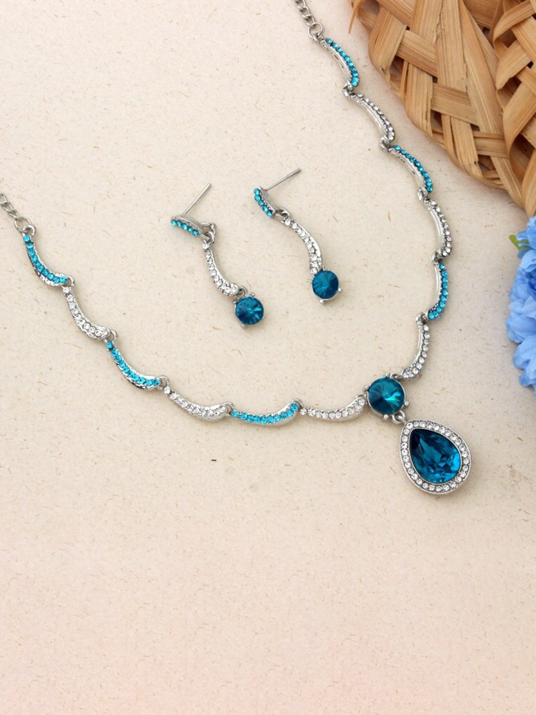 

Atasi International Silver-Plated Stone Studded Choker Jewellery Set