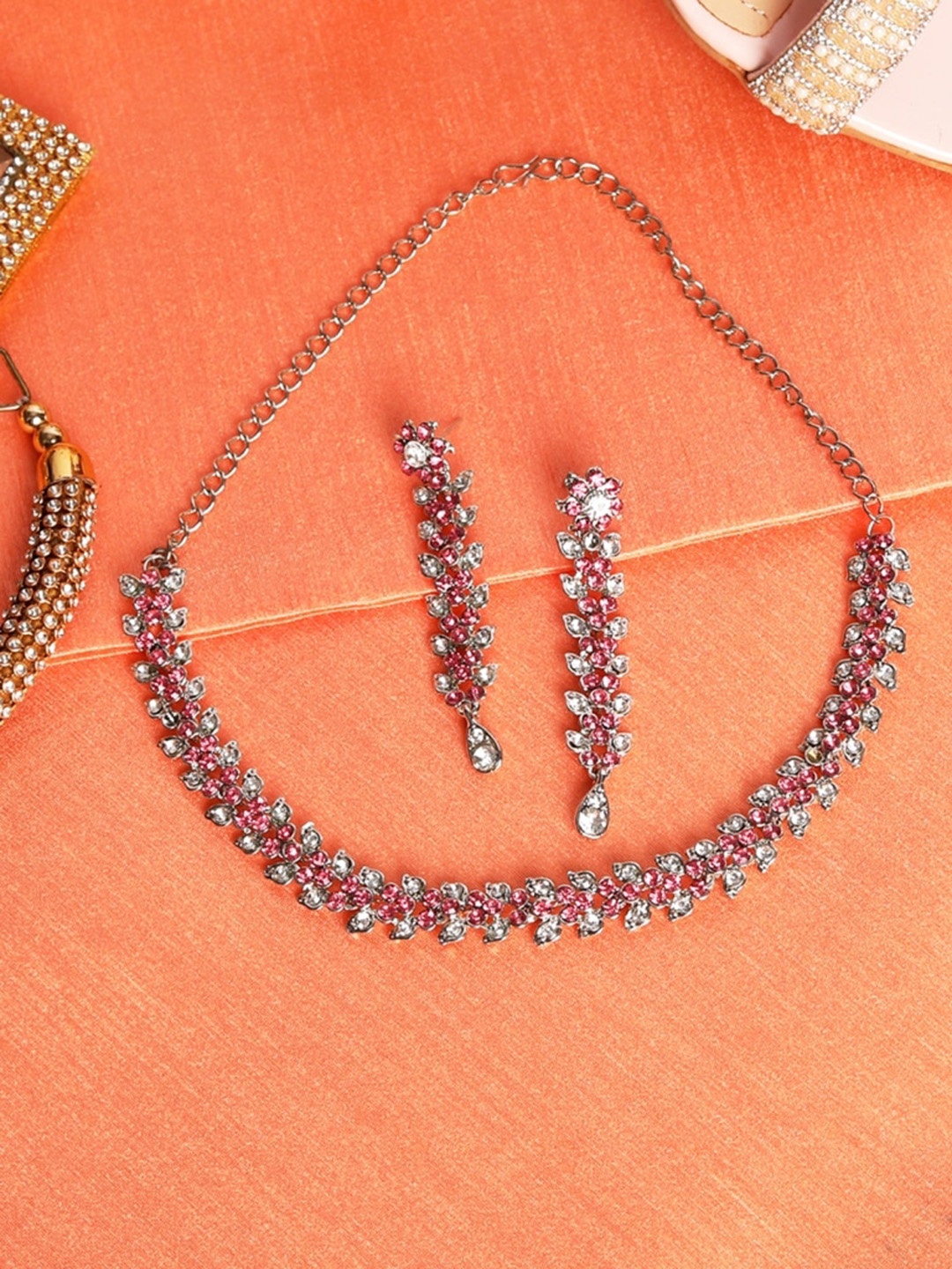

Atasi International Silver-Plated Stone Studded Choker Jewellery Set