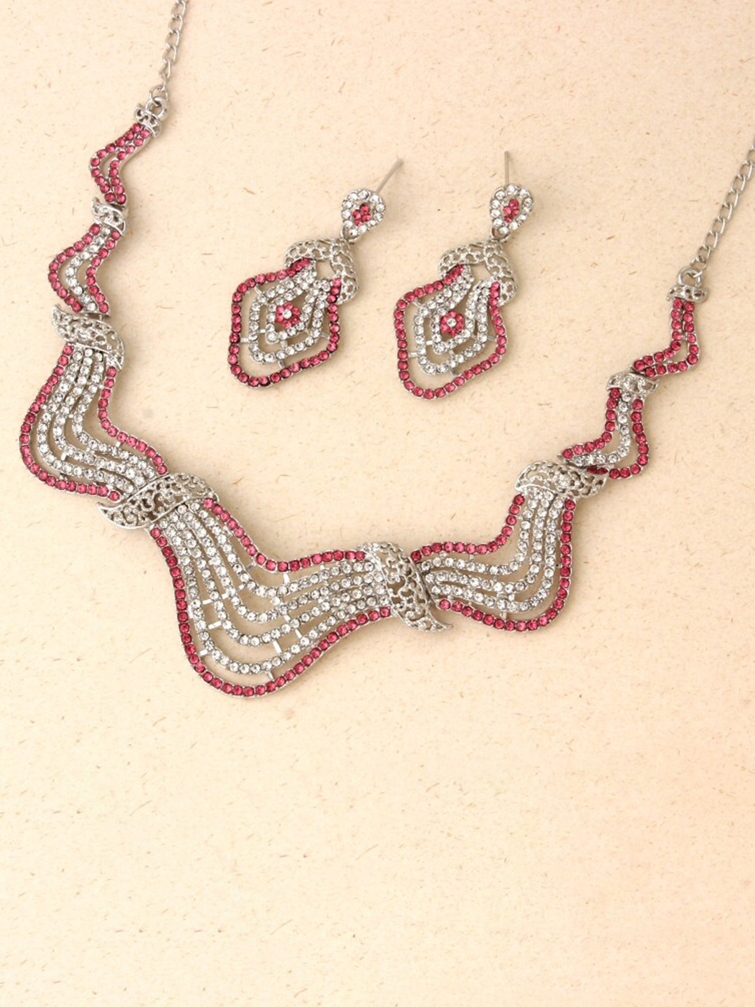 

Atasi International Silver-Plated Stone-Studded Choker Jewellery Set