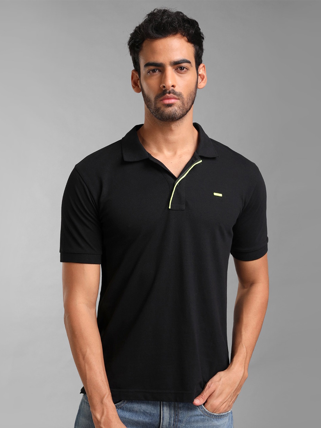

KZ07 By Kazo Men Polo Collar Cotton T-shirt, Black