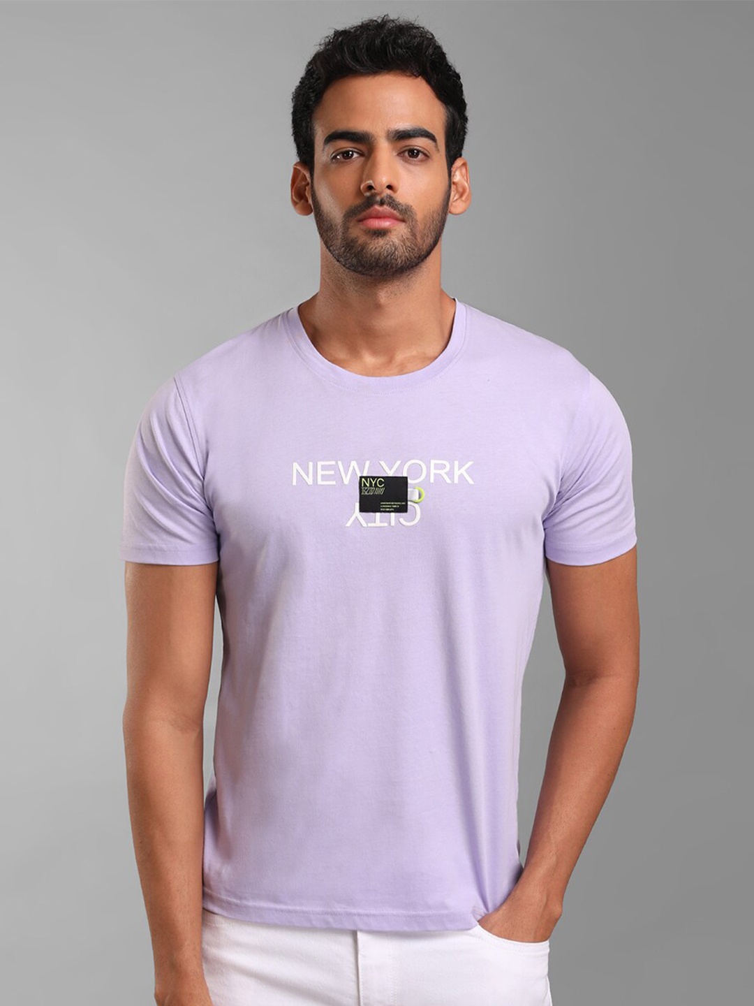 

KZ07 By Kazo Men Lavender Typography Printed T-shirt