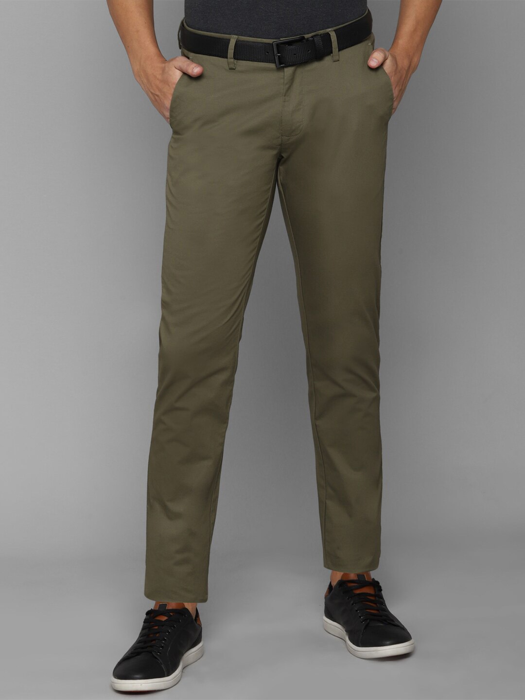 

Allen Solly Men Textured Slim Fit Trousers, Olive