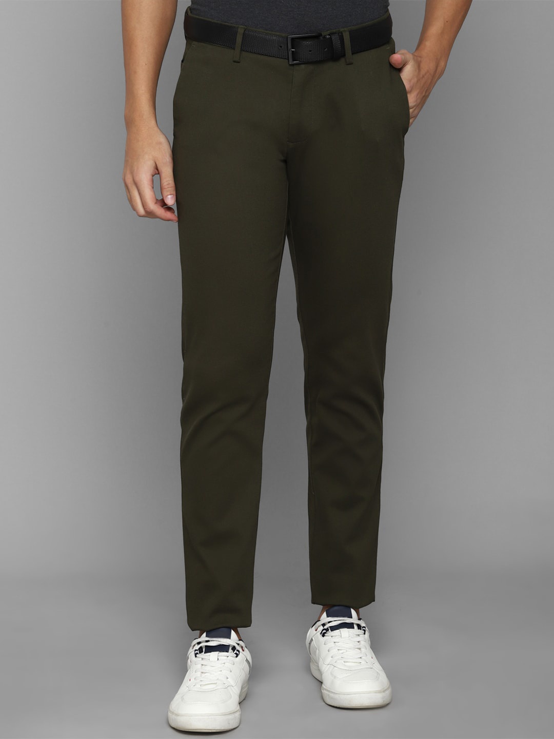 

Allen Solly Men Cotton Slim Fit Trousers, Olive