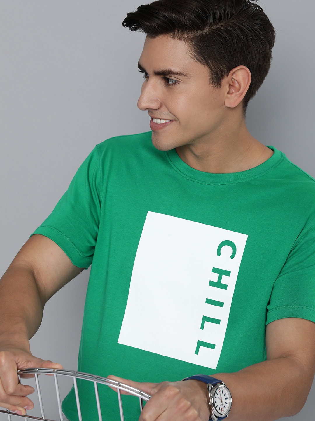 

Mast & Harbour Graphic Printed Pure Cotton Casual T-shirt, Green
