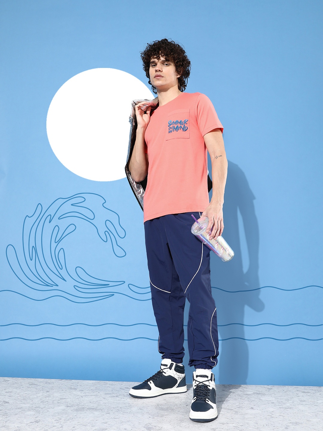 

Mast & Harbour Men Typography Printed T-shirt With Pocket Detail, Coral