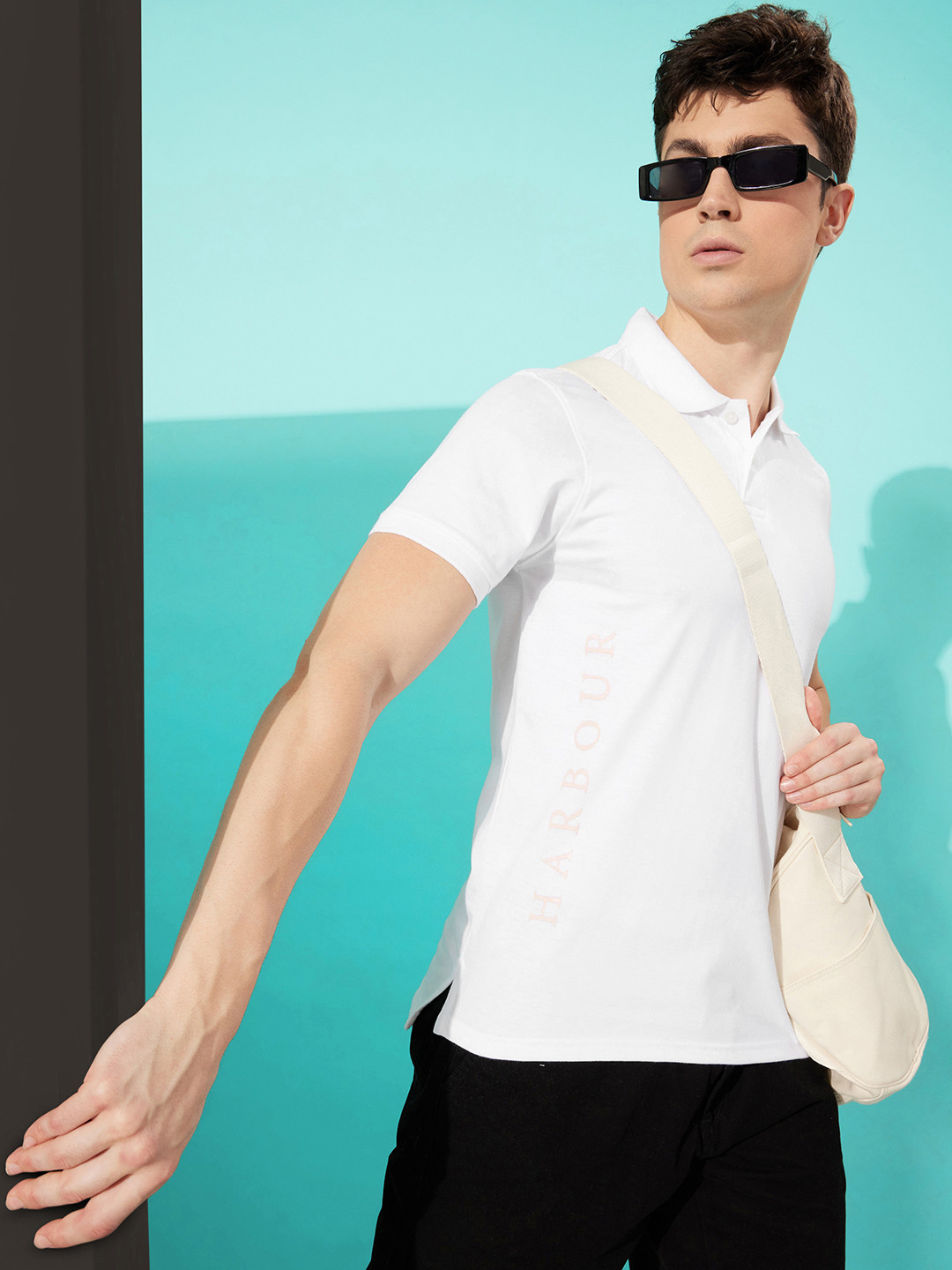 

Mast & Harbour Typography Placement Print Polo Collar T-shirt, White