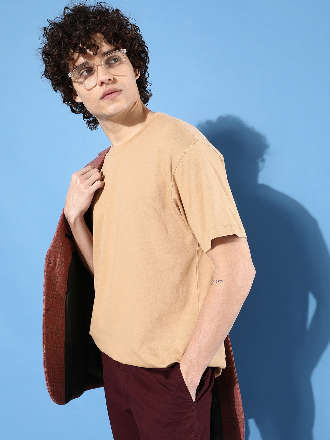 

Mast & Harbour Round Neck Pure Cotton T-shirt, Beige