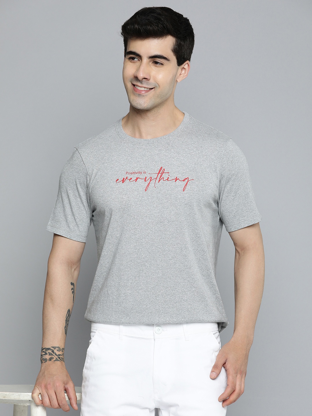 

M&H Our Water Typography Printed Round-Neck Casual T-shirt, Grey melange