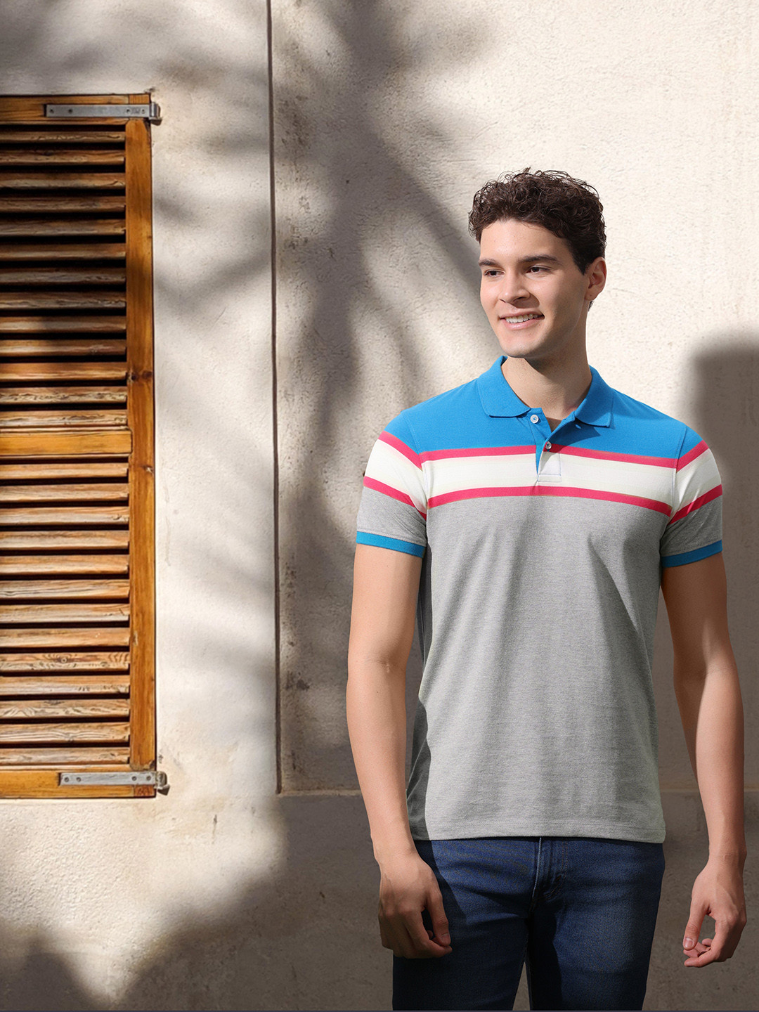 

Mast & Harbour Men Colourblocked Polo Collar T-shirt, Grey melange