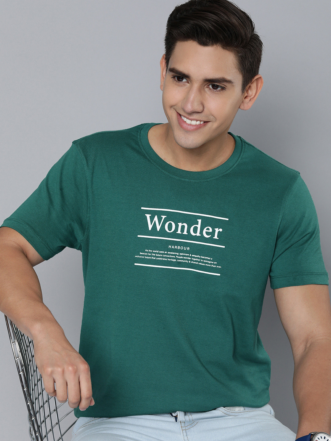 

Mast & Harbour Typography Printed Pure Cotton T-shirt, Green