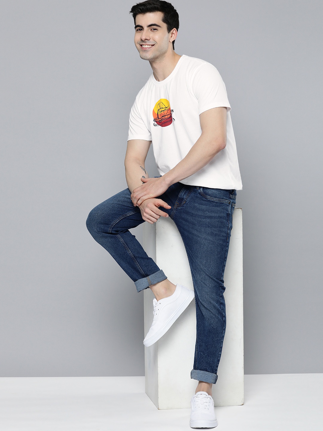 

Mast & Harbour Men Nautical Printed Round Neck T-shirt, White