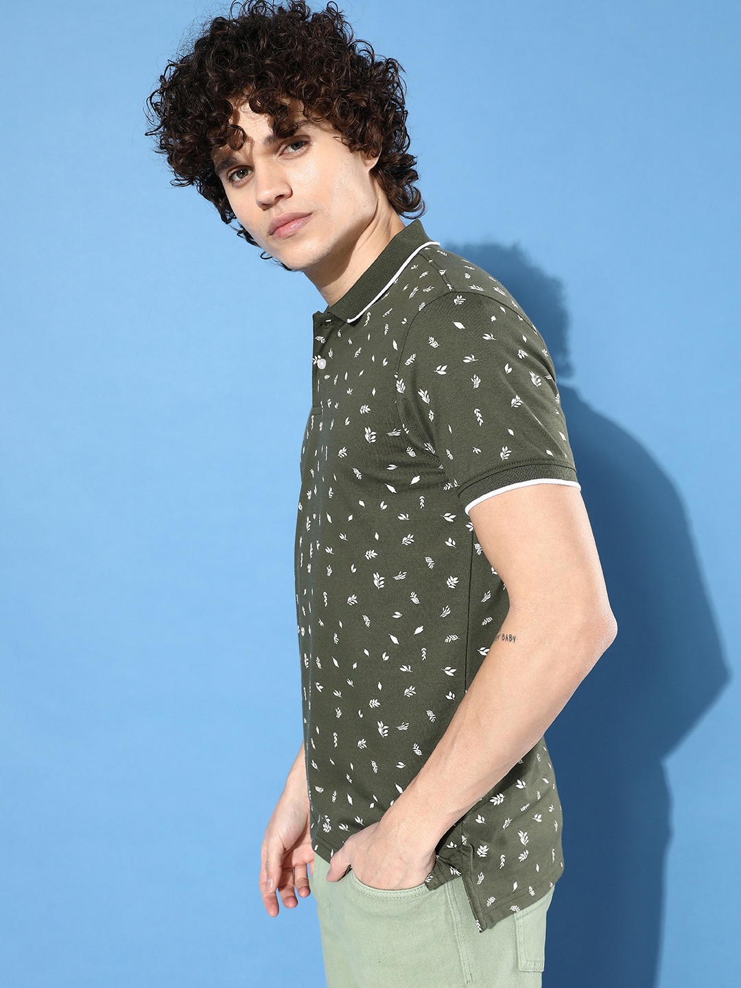 

Mast & Harbour Floral Printed Polo Collar T-shirt, Olive