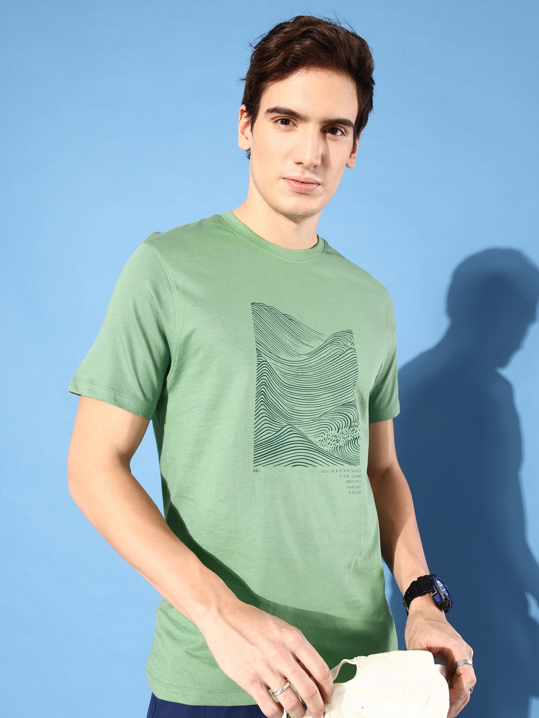 

Mast & Harbour Light Olive Green Graphic Printed Kidult Pure Cotton T-shirt