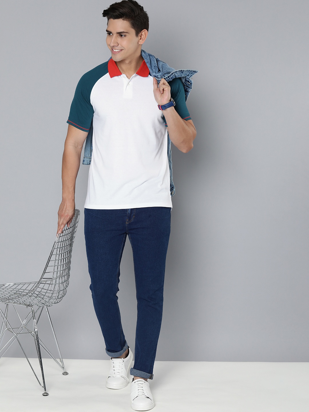 

Mast & Harbour Colourblocked Polo Collar Casual T-shirt, White