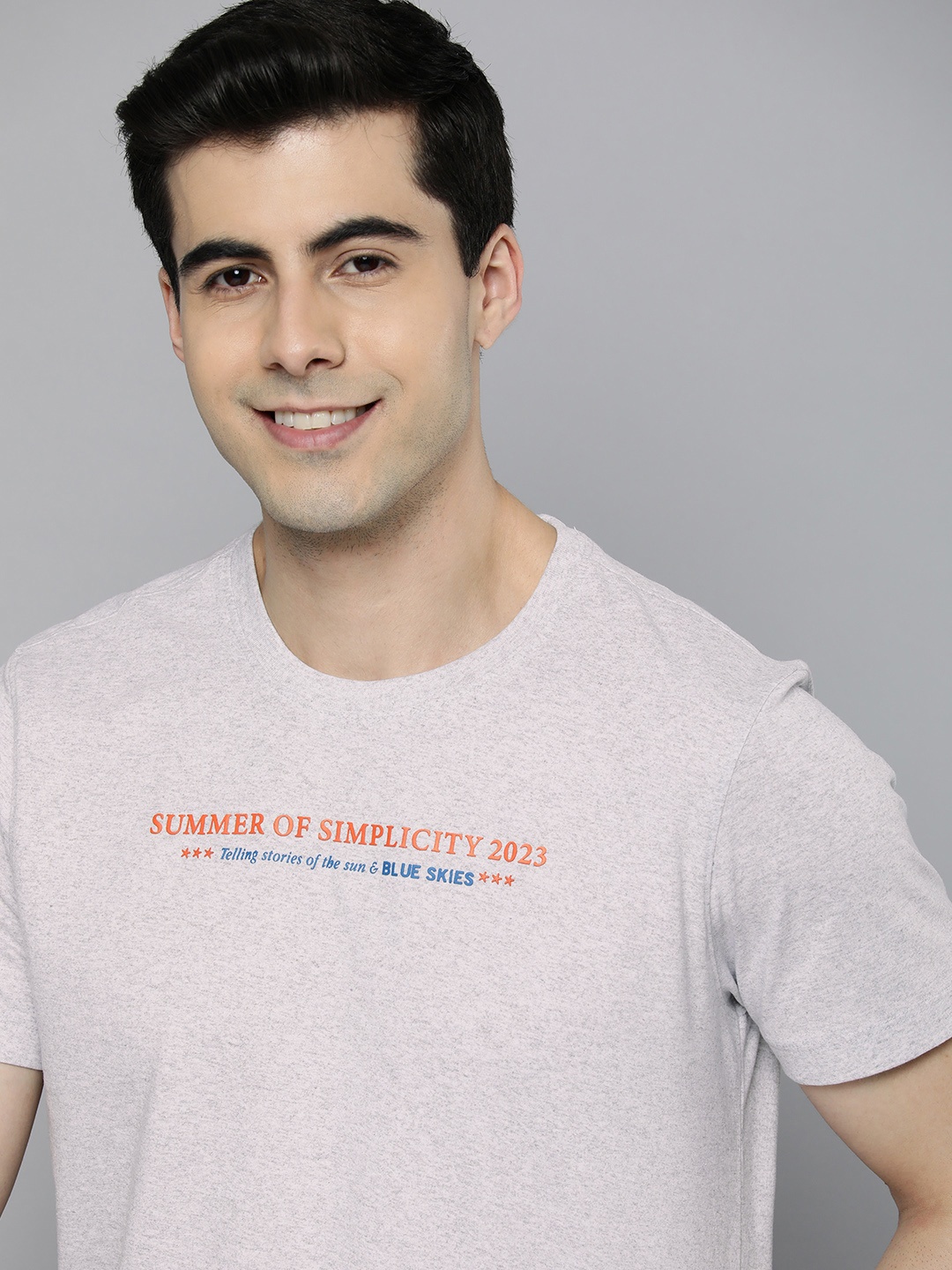 

Mast & Harbour Round Neck Typography Printed T-shirt, Grey