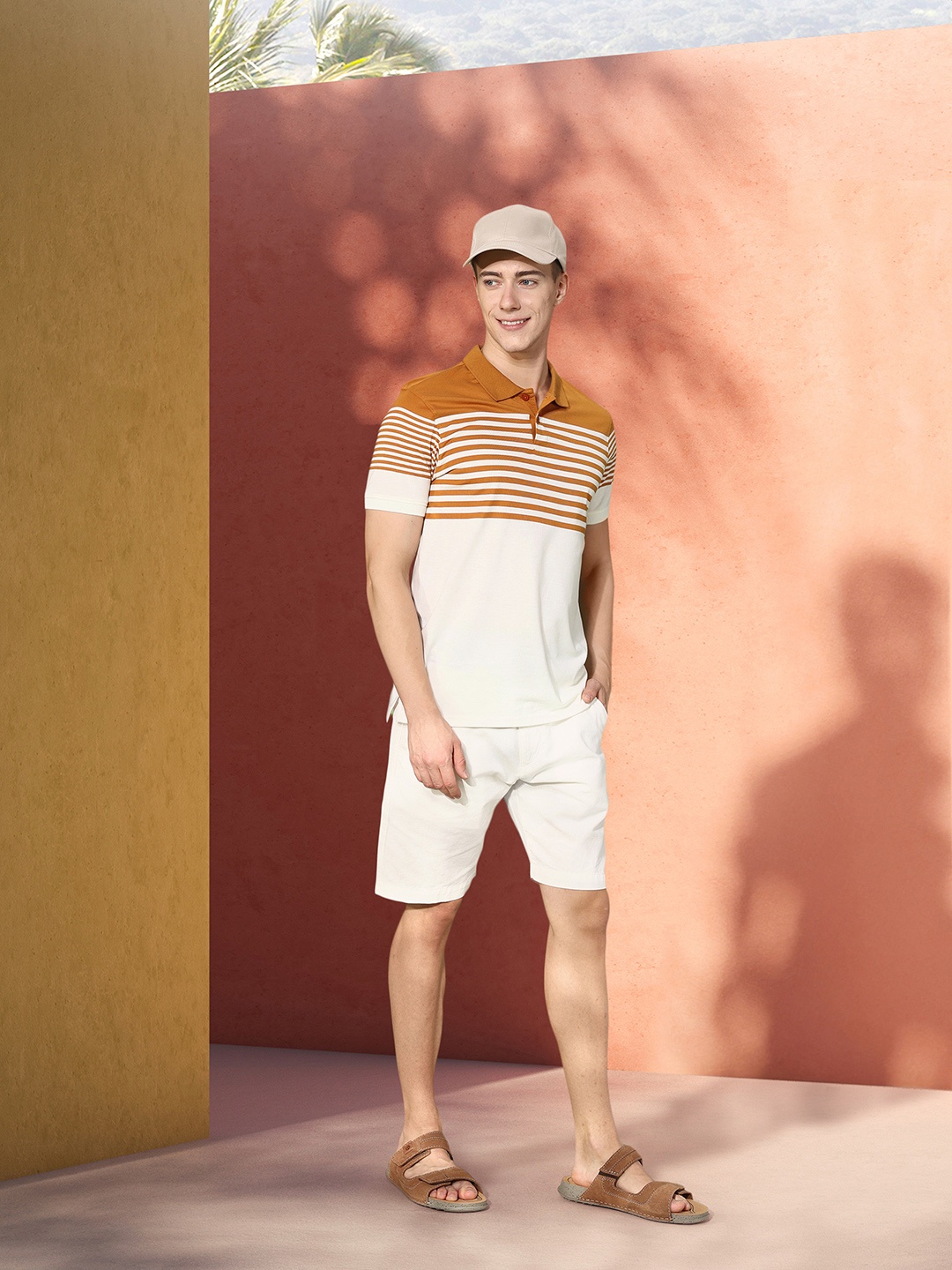 

Mast & Harbour Striped Polo Collar T-shirt, White