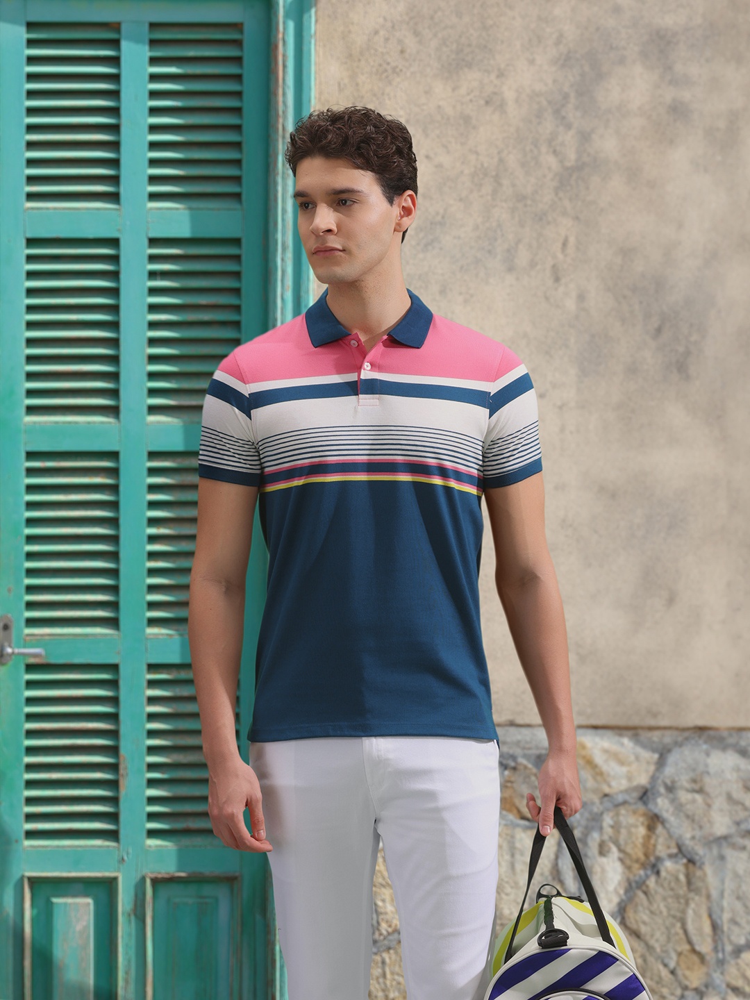 

Mast & Harbour Striped Polo Collar T-shirt, Navy blue