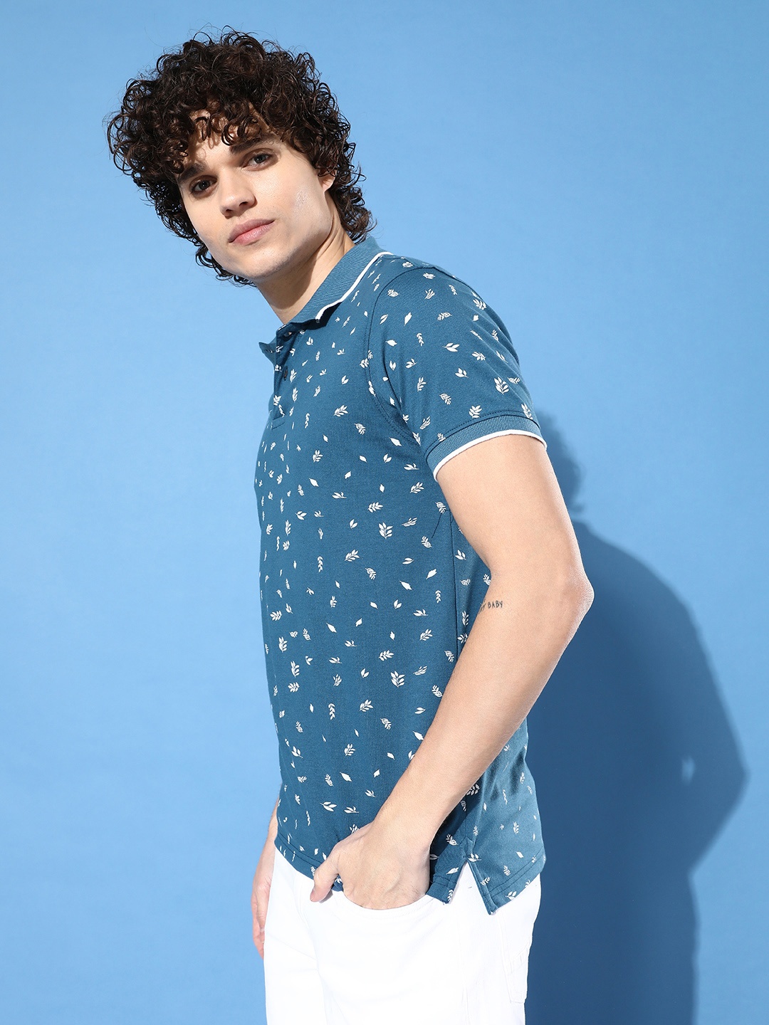 

Mast & Harbour Floral Printed Polo Collar T-shirt, Blue