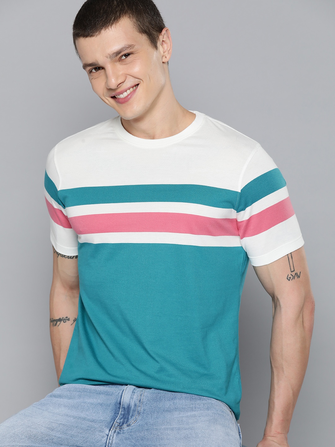 

Mast & Harbour Striped Regular Fit T-shirt, White