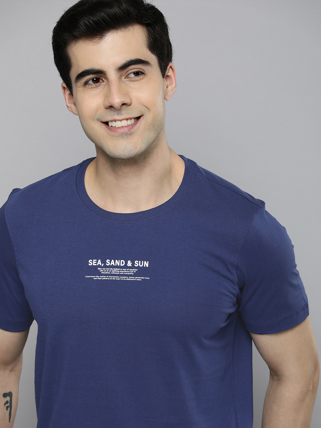 

Mast & Harbour Round Neck Typography Printed Pure Cotton T-shirt, Blue
