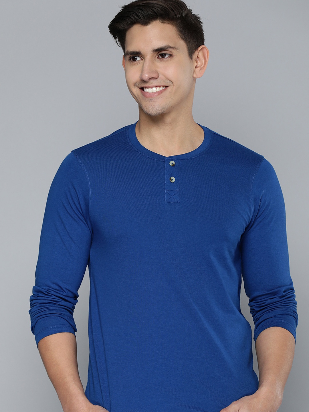 

Mast & Harbour Henley Neck Pure Cotton T-shirt, Blue