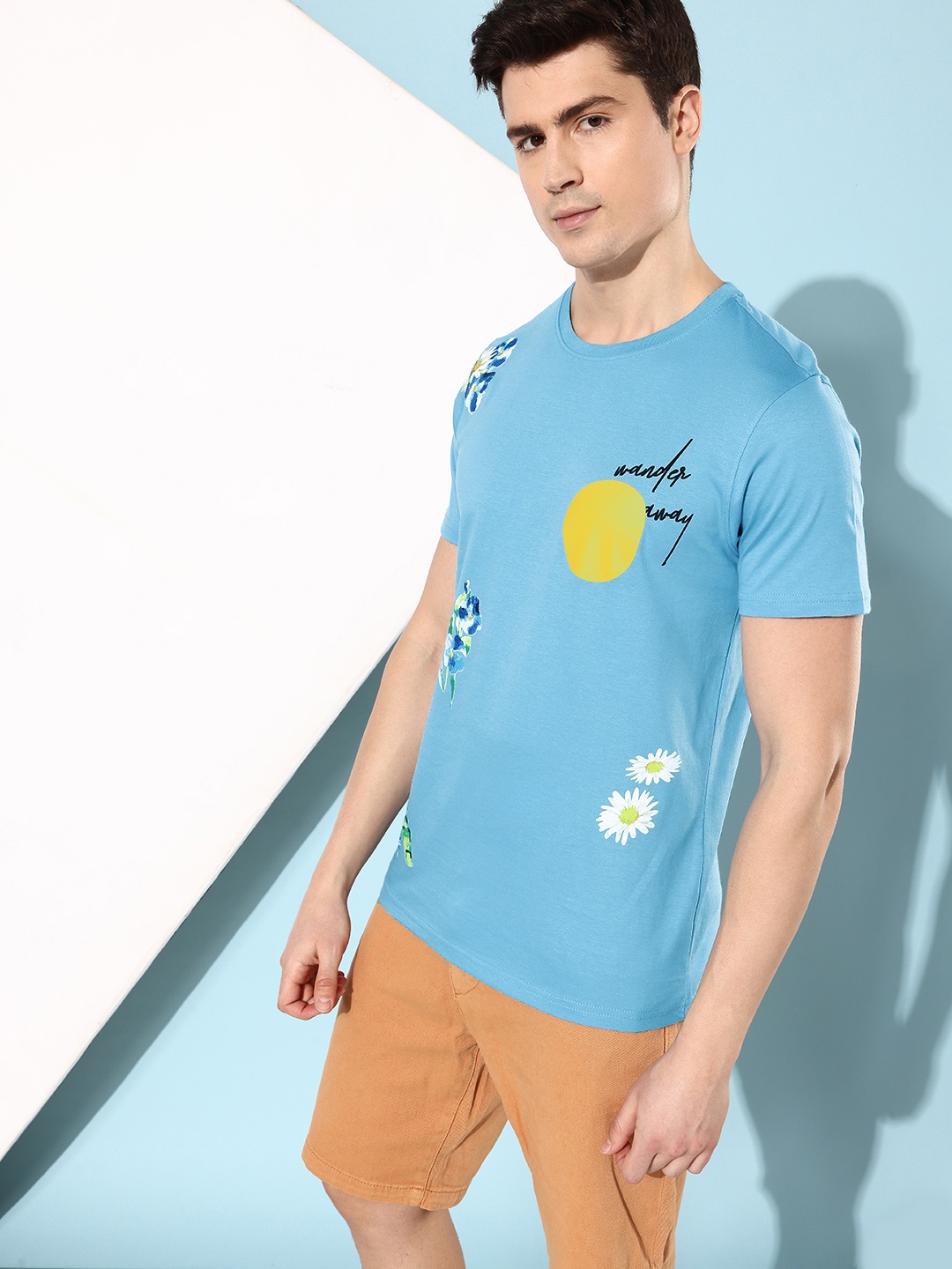 

Mast & Harbour Sky Blue Flower Power Printed Pure Cotton Love Is In The Air T-shirt