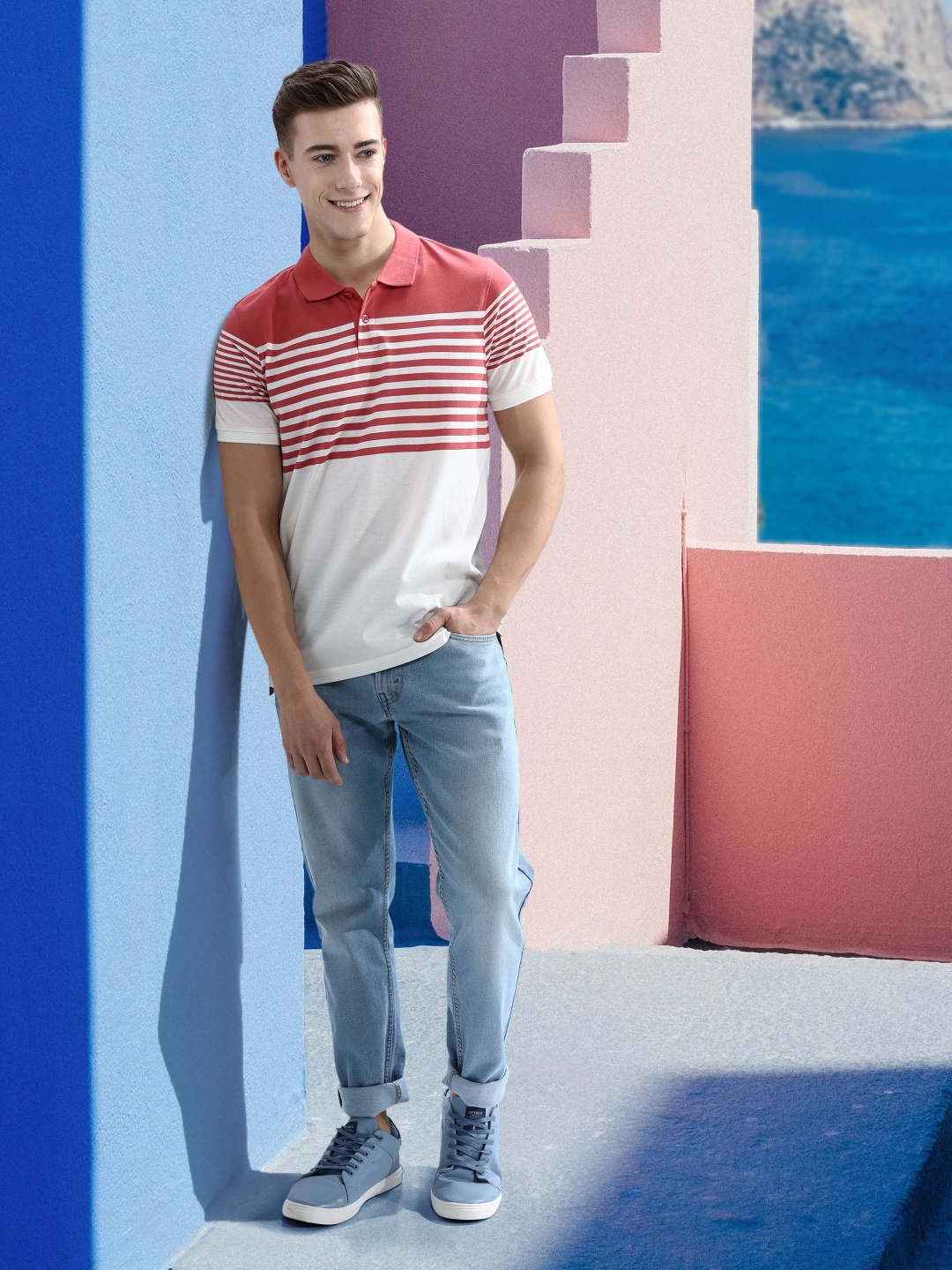 

Mast & Harbour MenStriped Polo Collar T-shirt, White