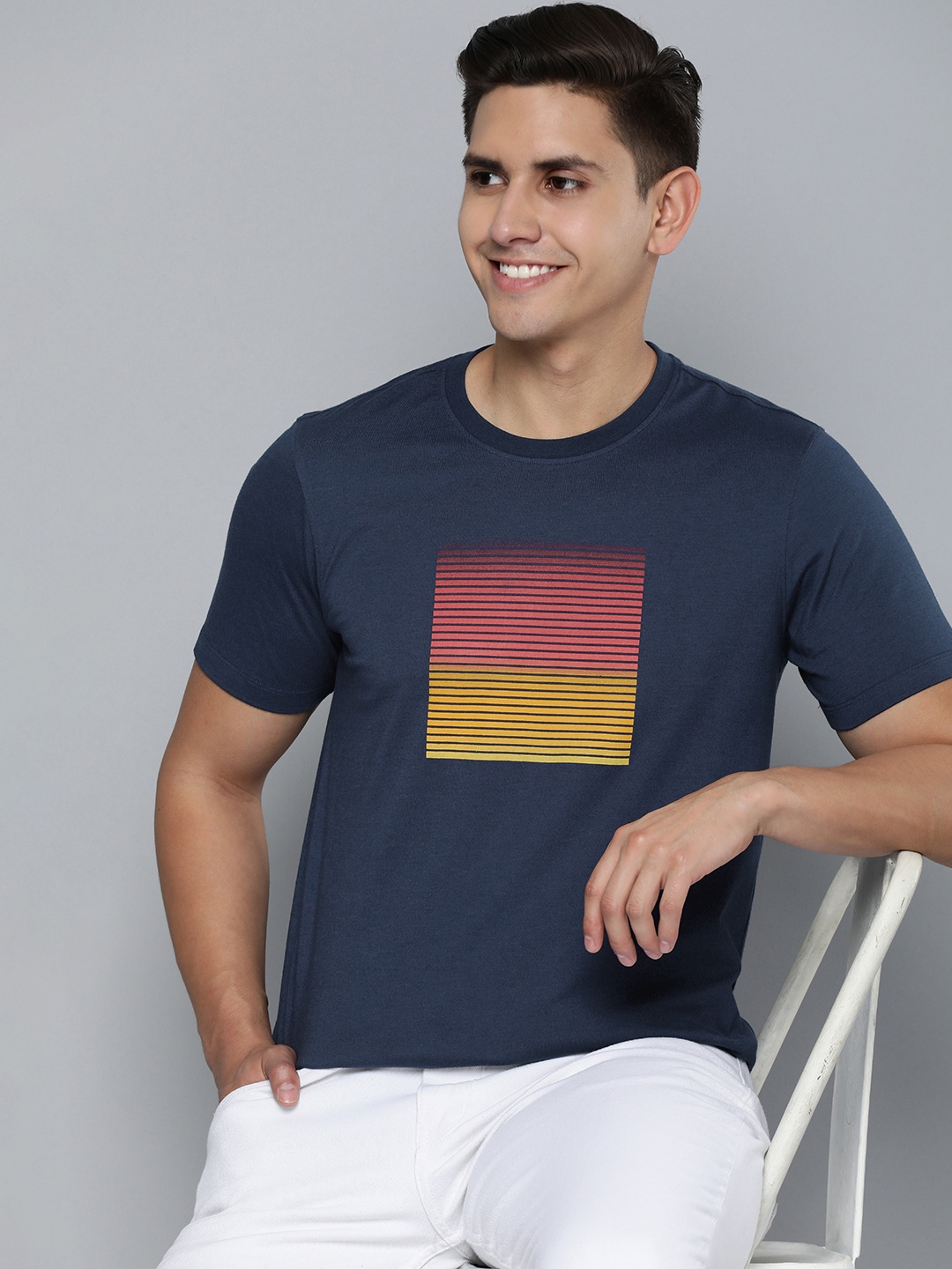 

Mast & Harbour Men Graphic Printed Round Neck T-shirt, Navy blue