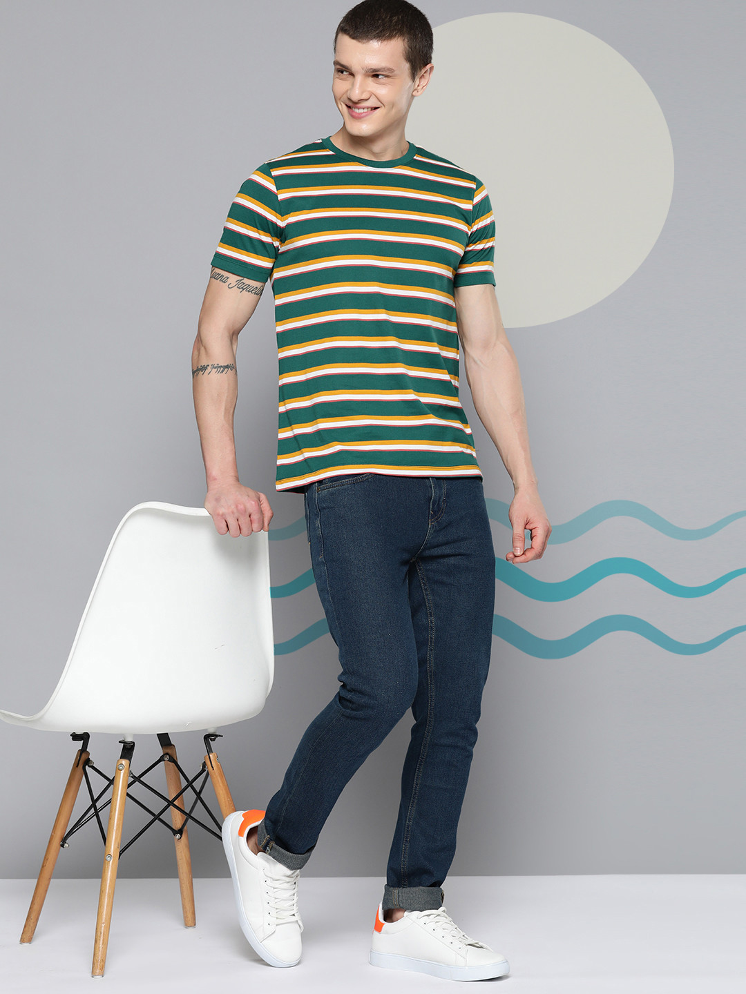 

Mast & Harbour Men Striped T-shirt, Green