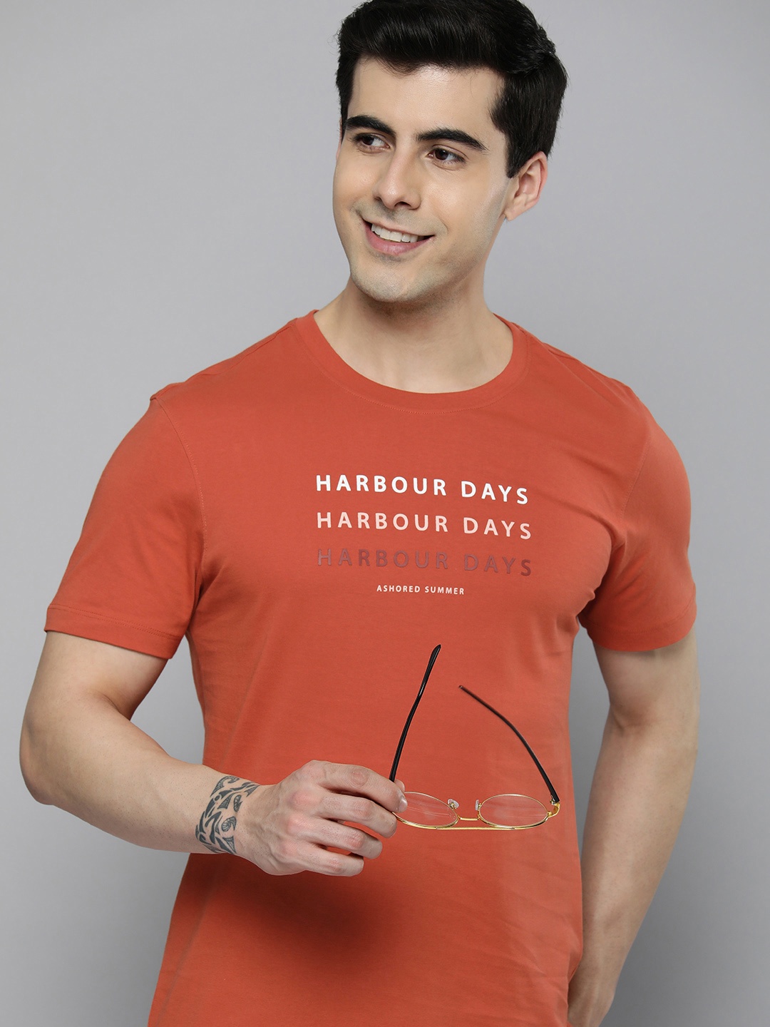 

Mast & Harbour Typography Printed Pure Cotton T-shirt, Rust