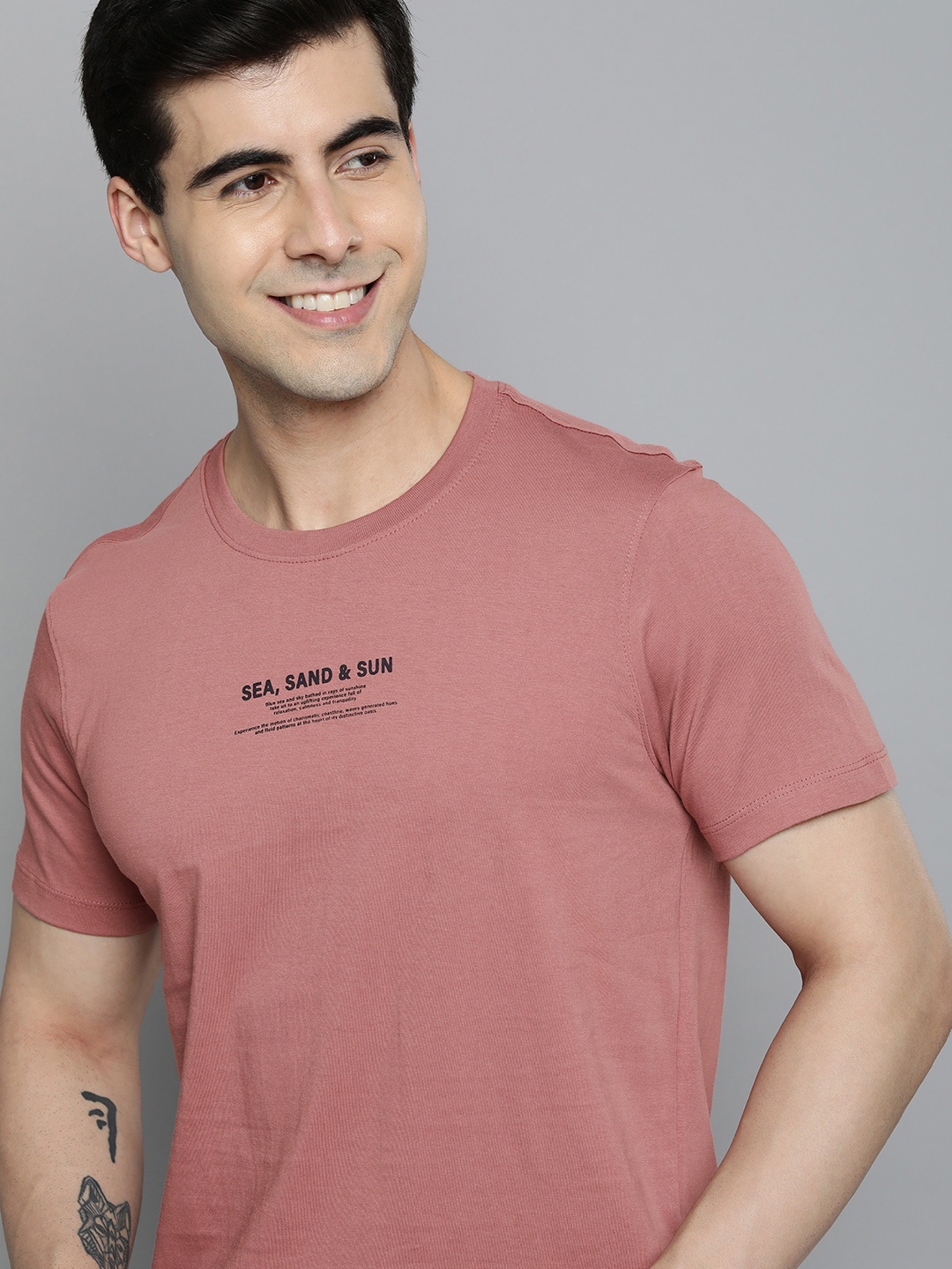 

Mast & Harbour Round Neck Typography Printed Pure Cotton T-shirt, Mauve