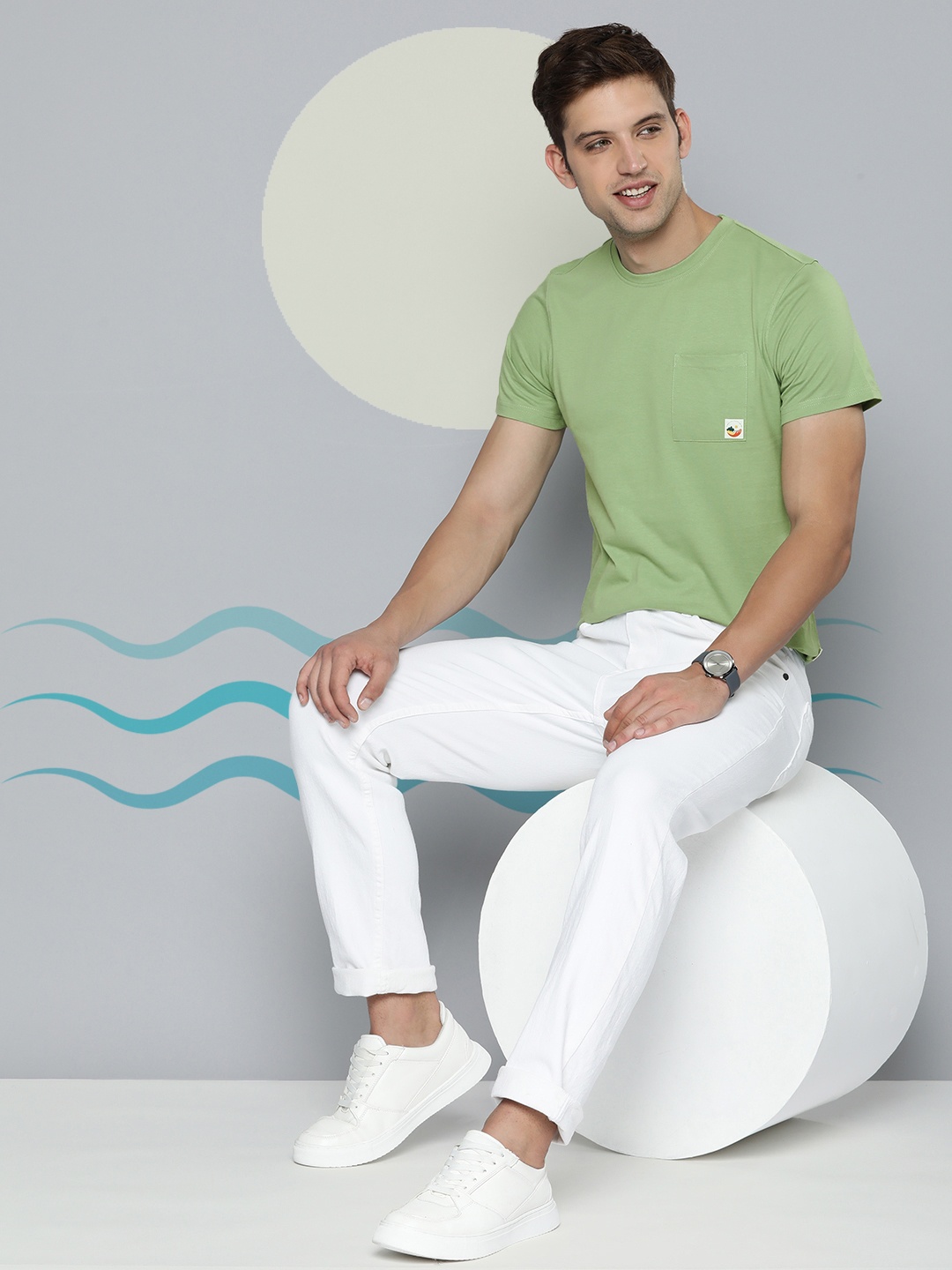

M&H Our Water Men Cotton Bamboo Round Neck T-shirt With Chest Pocket, Green