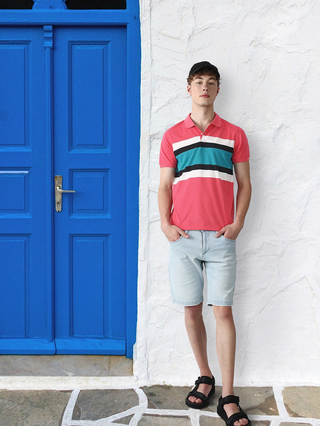 

Mast & Harbour Striped Polo Collar T-shirt, Red