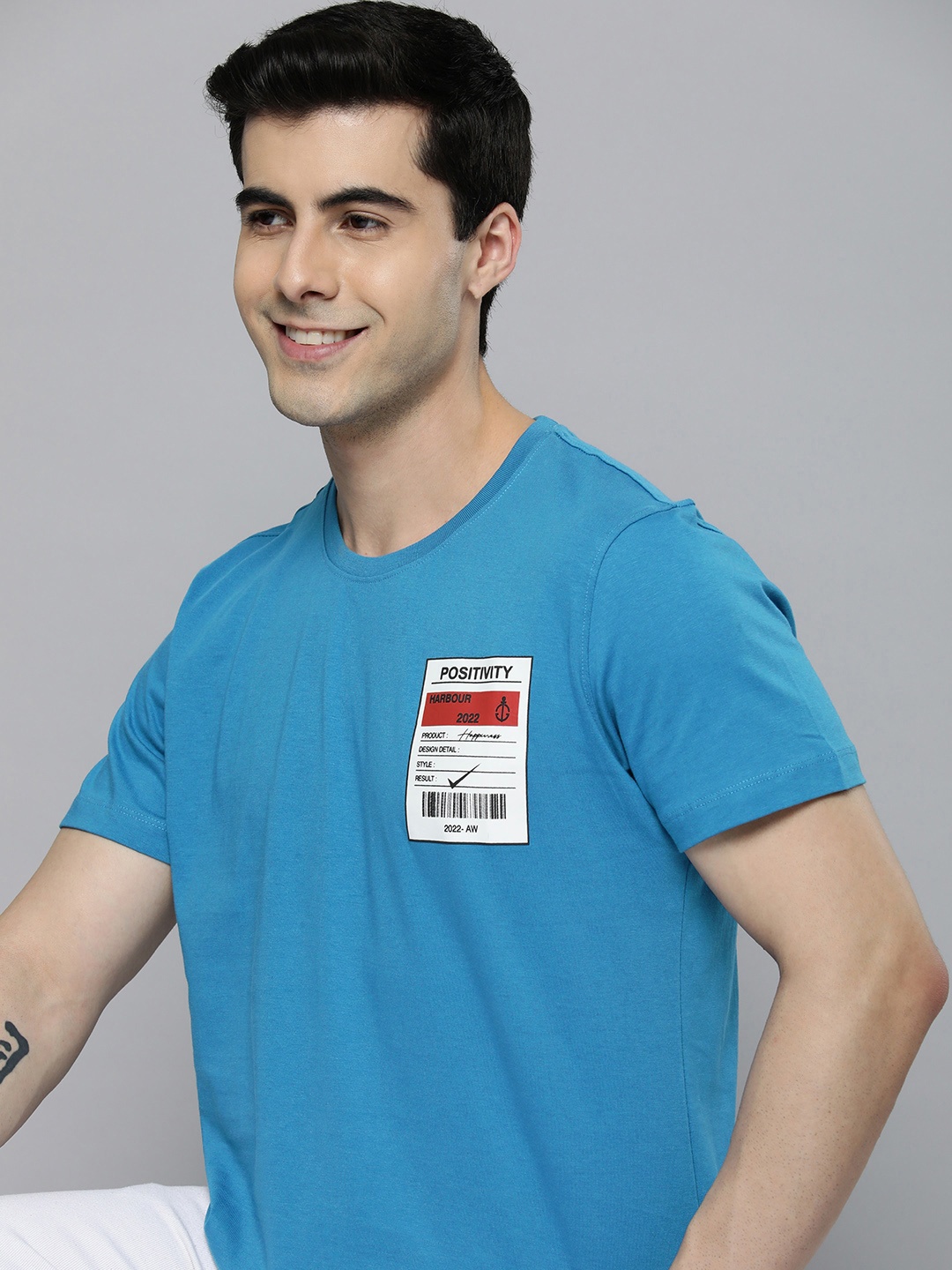 

Mast & Harbour Graphic Printed Pure Cotton T-shirt, Blue