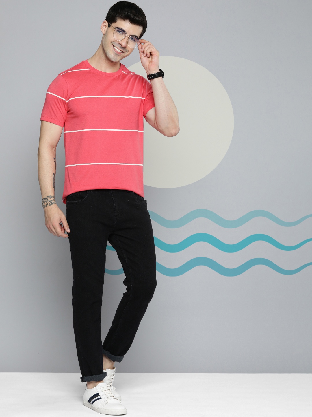 

Mast & Harbour Striped Round Neck Knitted T-shirt, Pink