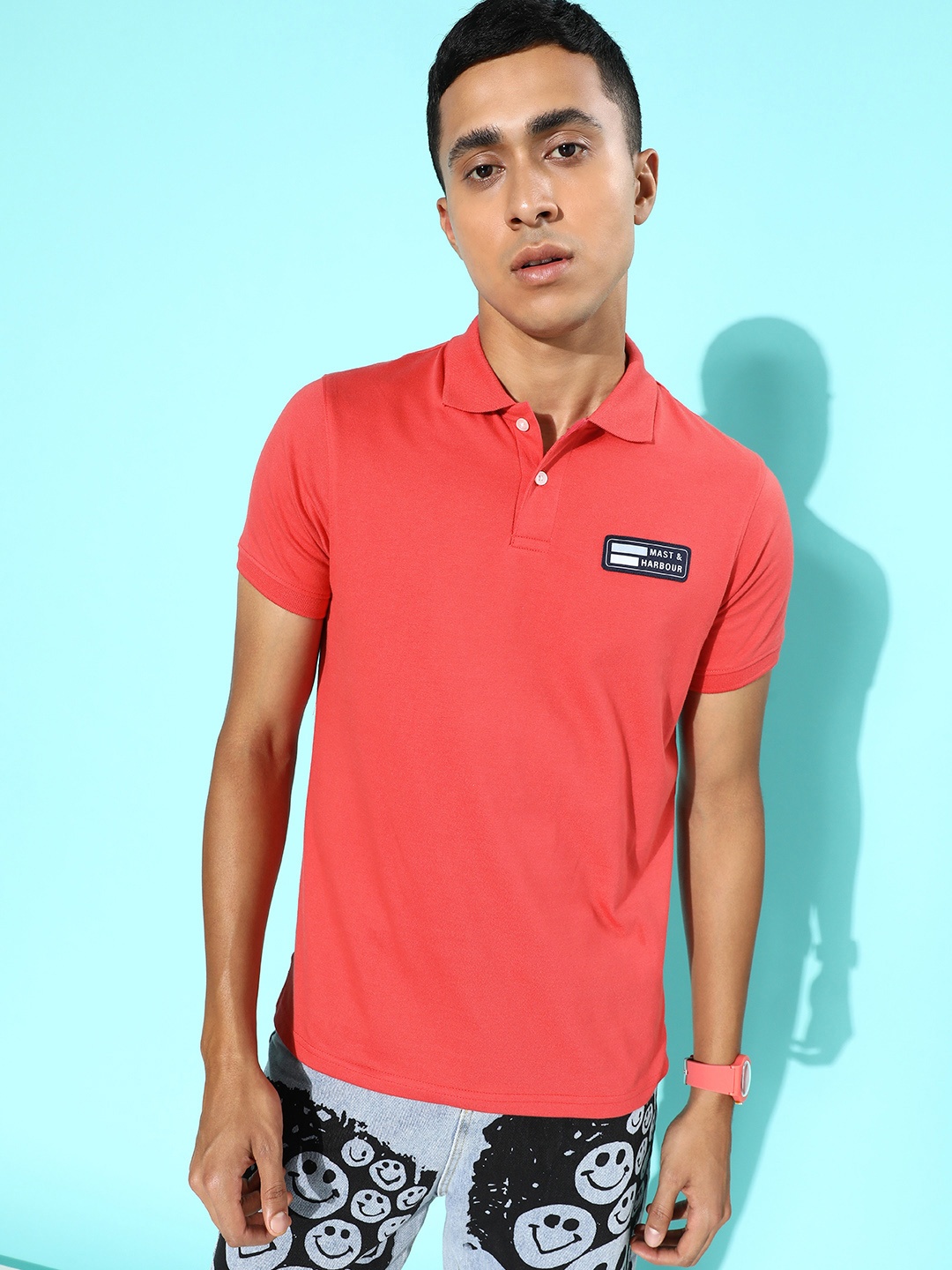 

Mast & Harbour Men Solid Polo Collar T-shirt With Applique Detail, Red