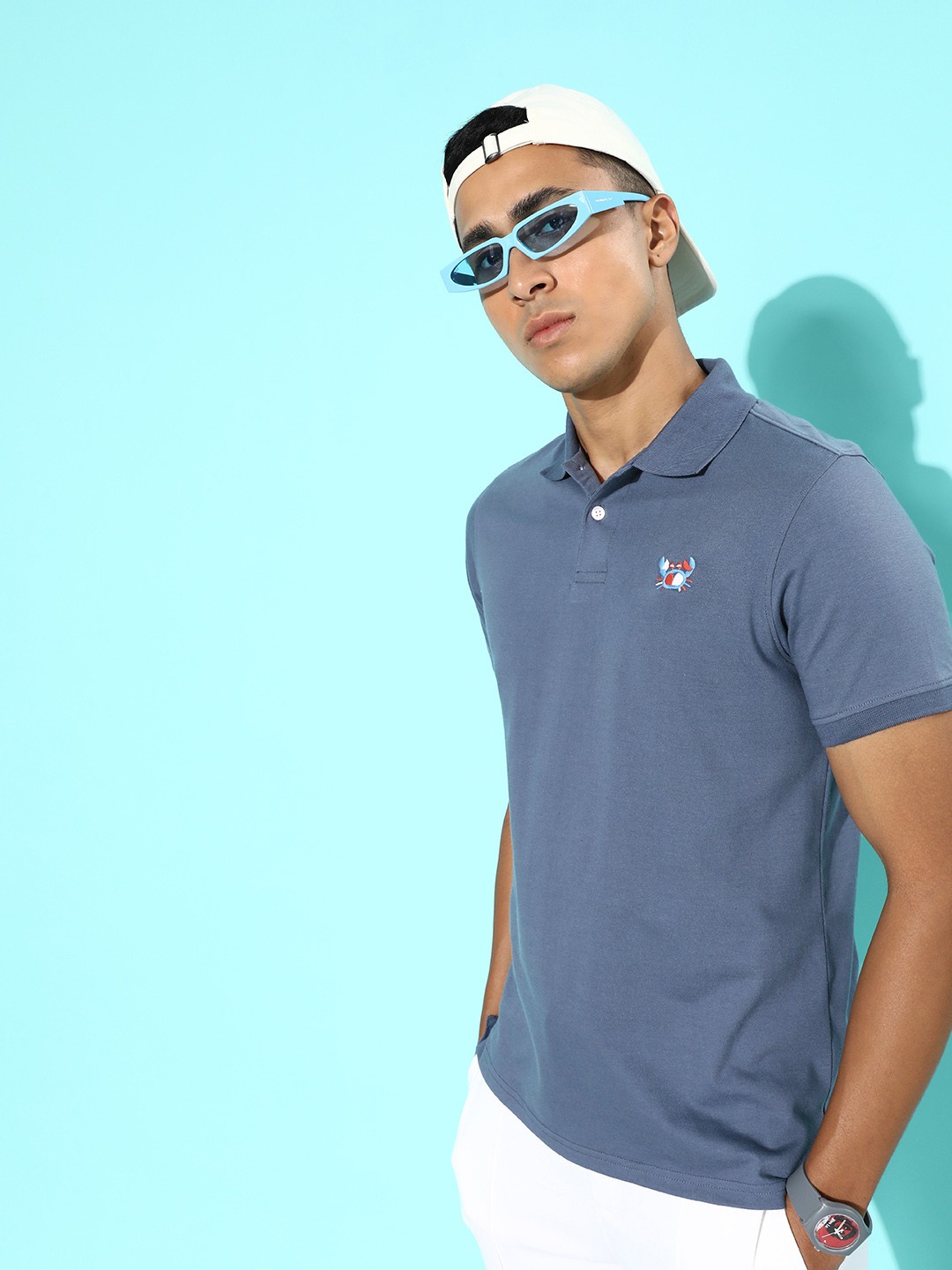 

Mast & Harbour Polo Collar T-shirt With Minimal Embroidered Detail, Grey