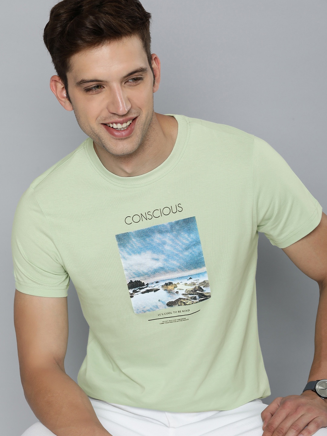 

M&H Our Water Men Cotton Bamboo Graphic Printed Round Neck T-shirt, Green