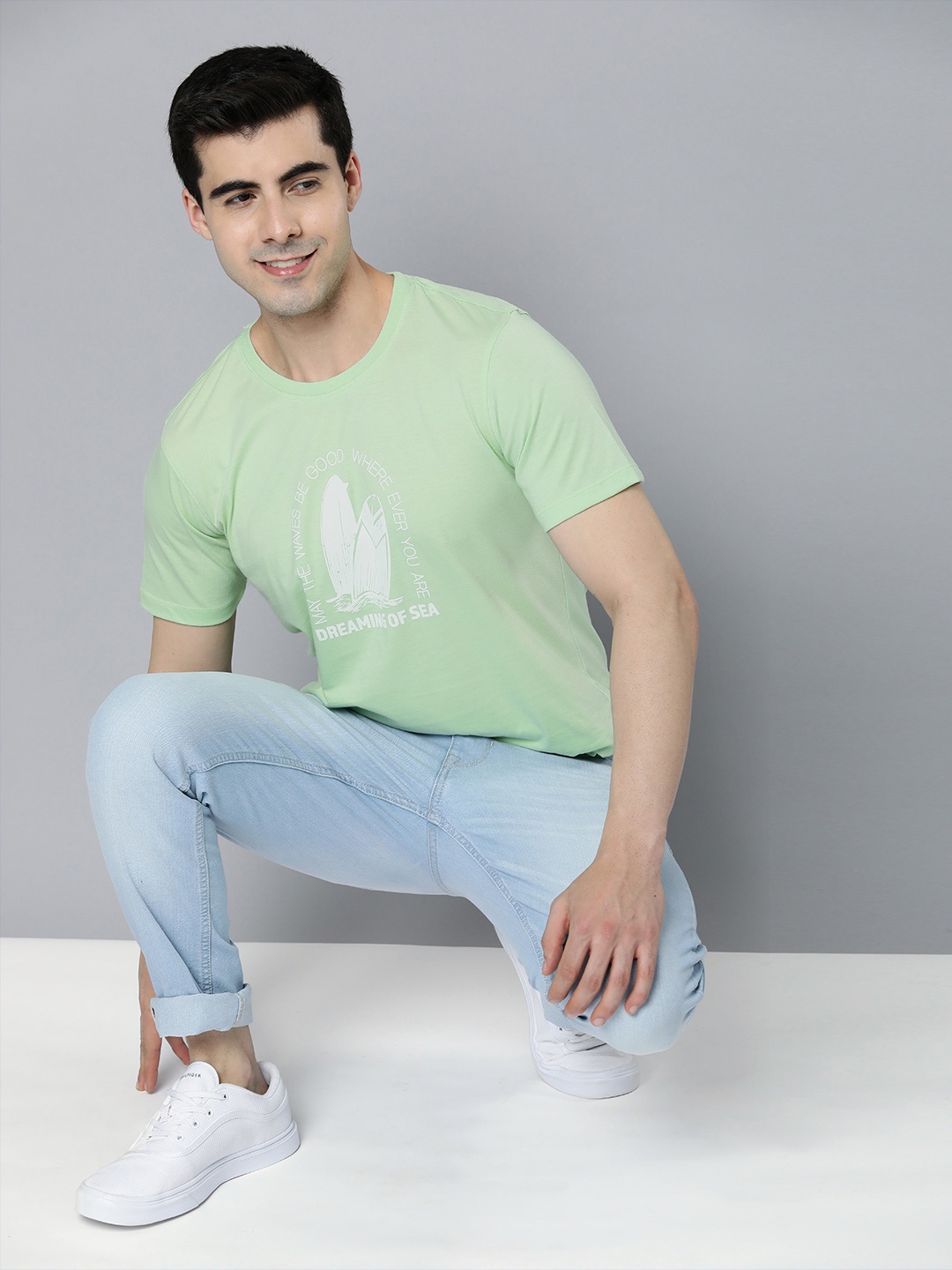 

Mast & Harbour Men Nautical Printed Round Neck T-shirt, Green