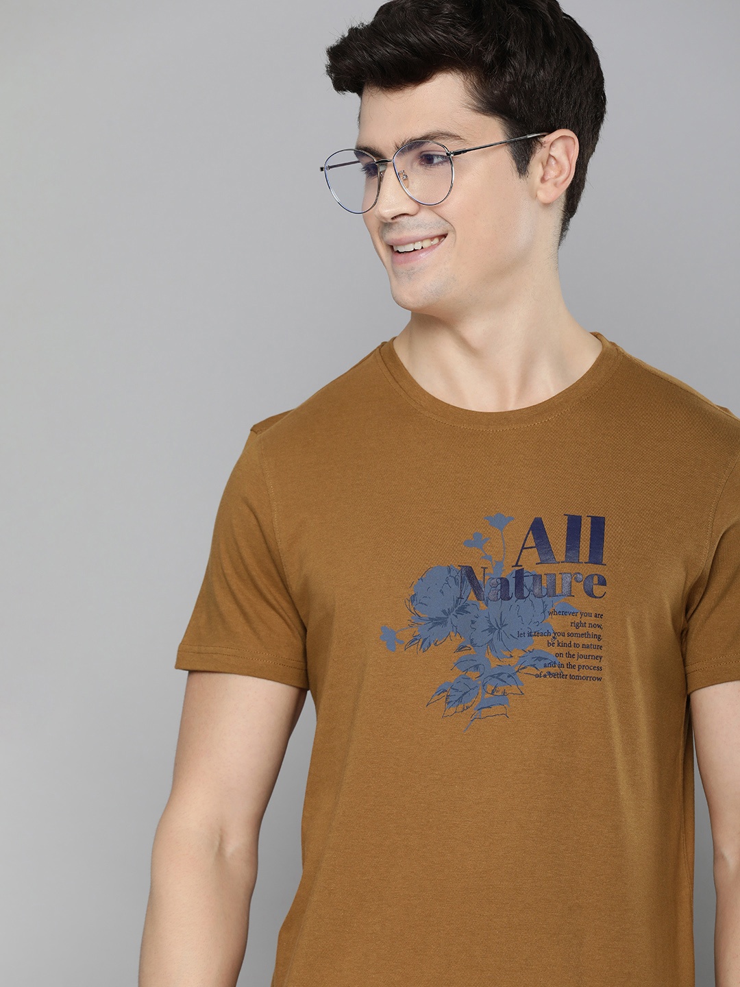 

M&H Our Water Round Neck Typography Printed T-shirt, Camel brown