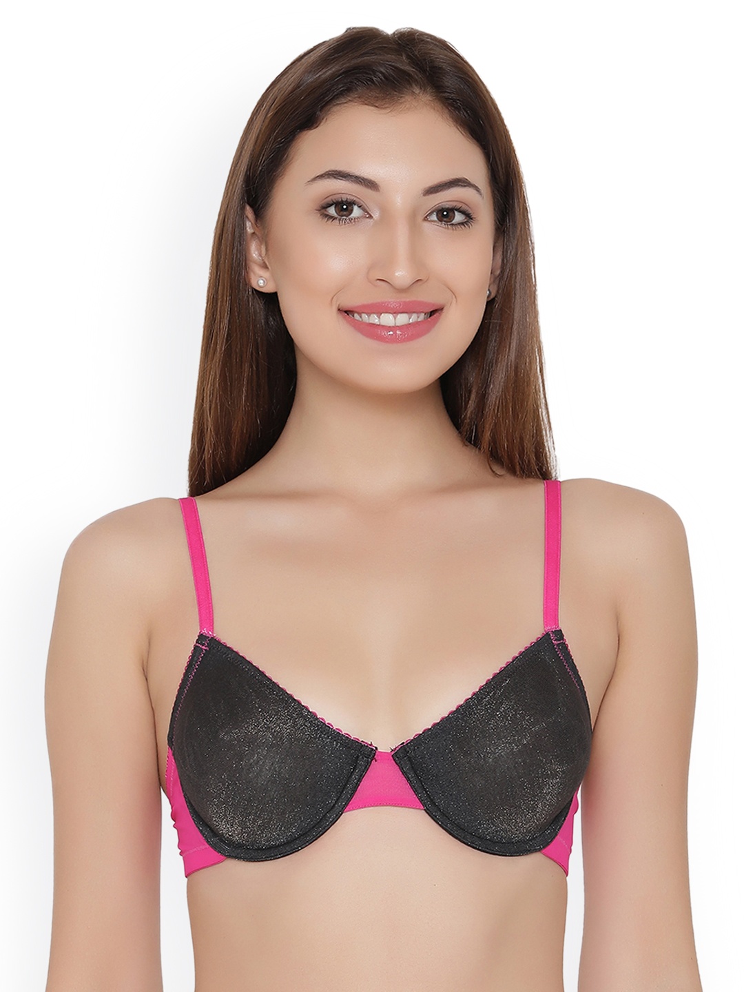 

Clovia Black & Pink Solid Underwired Non-Padded Demi Bra BR0982P1340B
