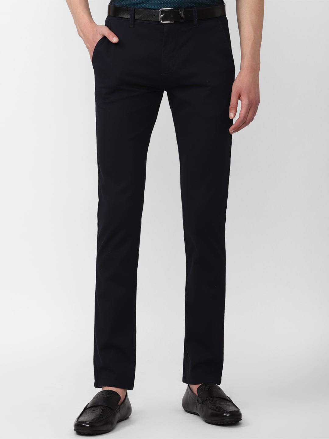 

V Dot Men Mid Rise Slim Fit Trouser, Navy blue