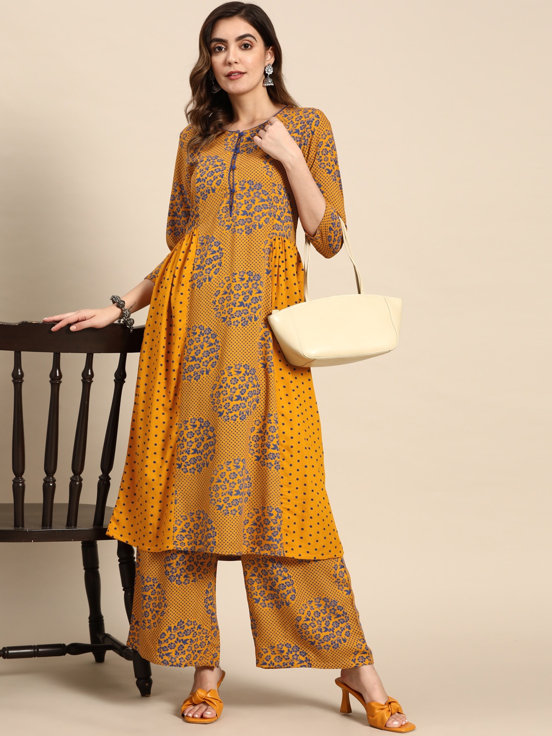 

all about you Women Printed Regular Kurta with Palazzos, Mustard