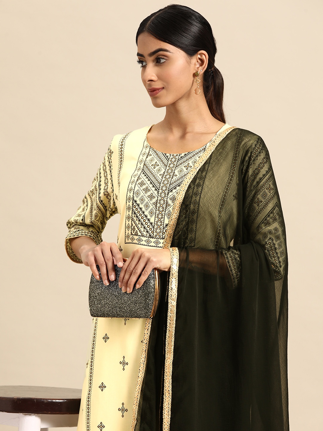 

all about you Ethnic Motifs Printed Kurta with Palazzos & Dupatta, Yellow