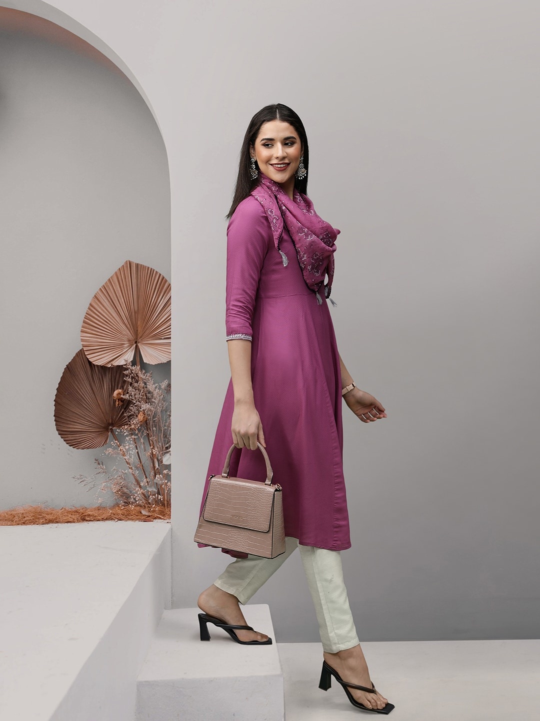 

all about you Women A-Line Kurta with a Dupatta, Purple