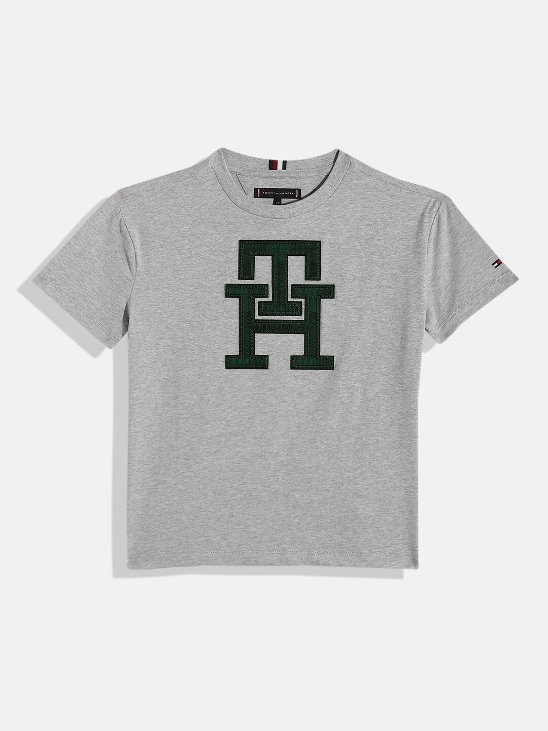 

Tommy Hilfiger Boys Brand Logo Printed T-shirt, Grey melange
