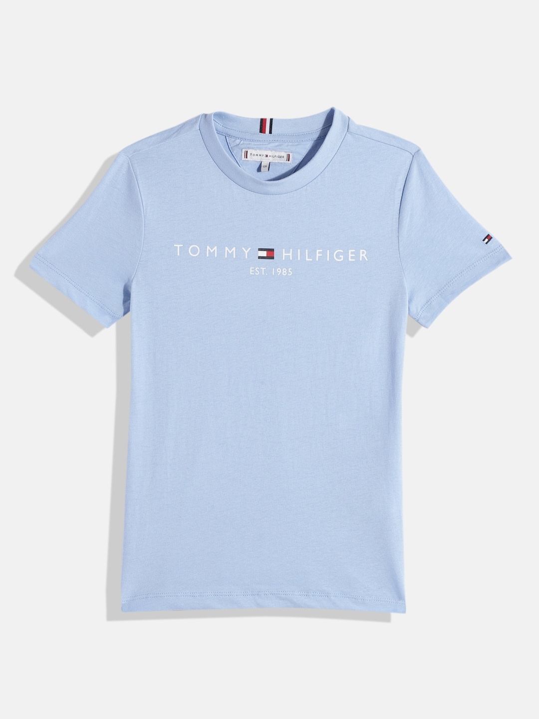 

Tommy Hilfiger Boys Brand Logo Printed Pure Cotton T-shirt, Blue