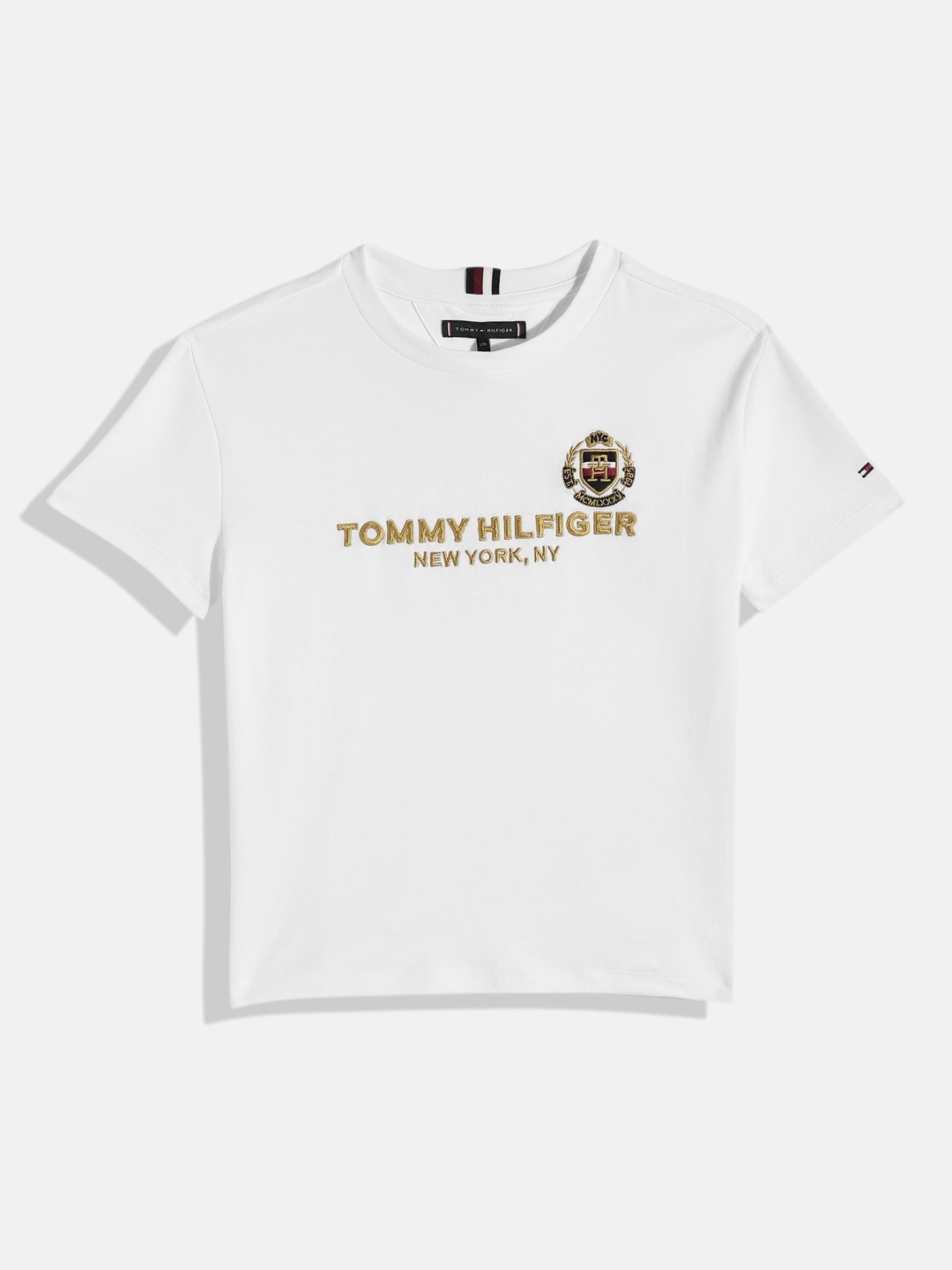 

Tommy Hilfiger Boys Brand Logo Embroidered Round Neck Pure Cotton T-shirt, White