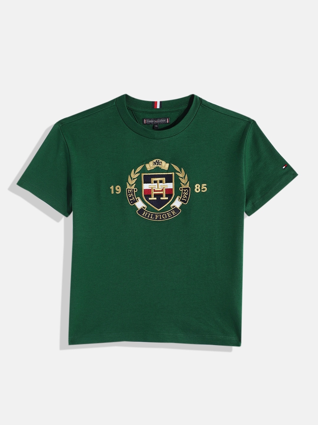 

Tommy Hilfiger Boys Brand Logo Embroidered Pure Cotton T-shirt, Green